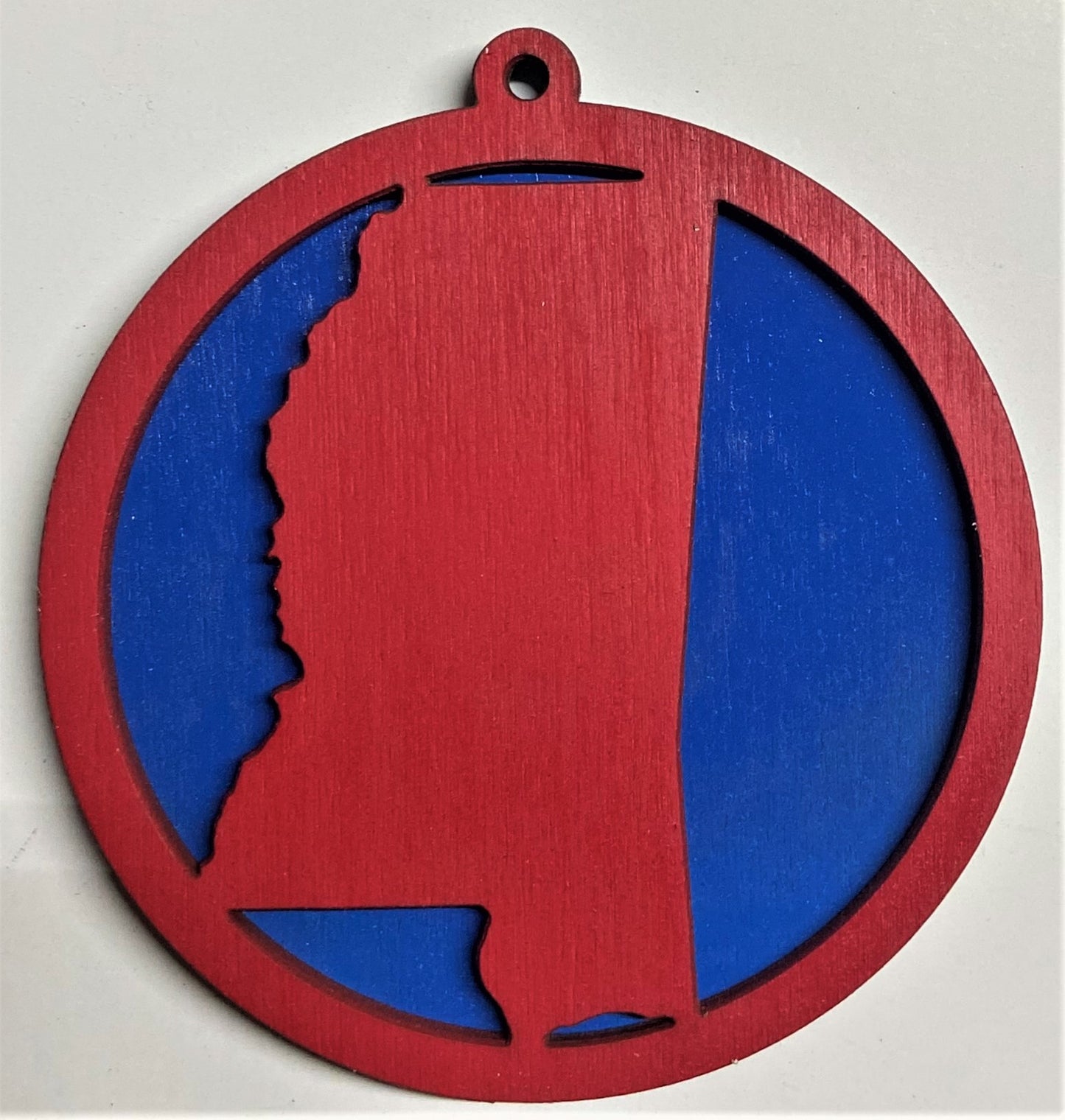 Mississippi Map Wood Ornament - Red over Blue