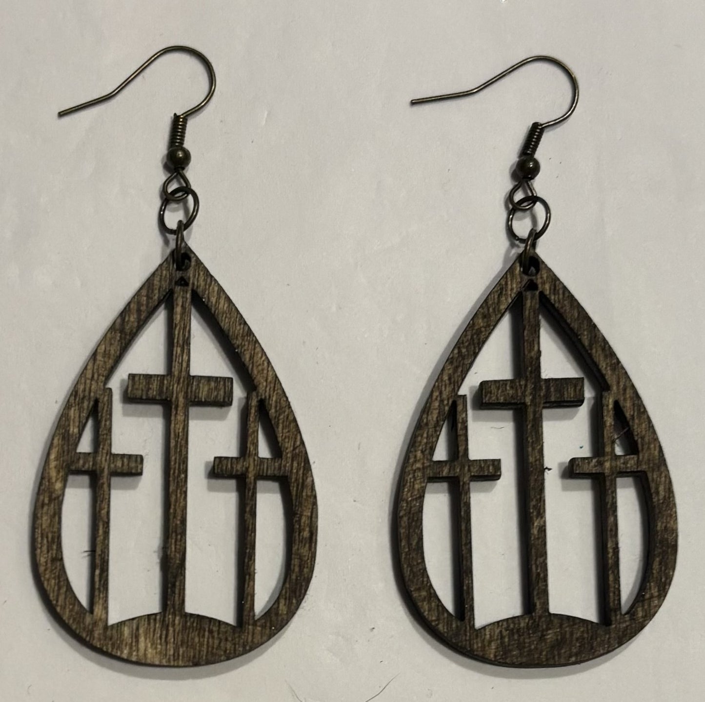 Three Cross Wood Earrings, Dark Walnut