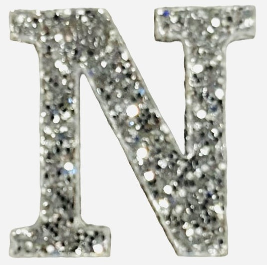 Silver Glitter Acrylic Letter N Font #01