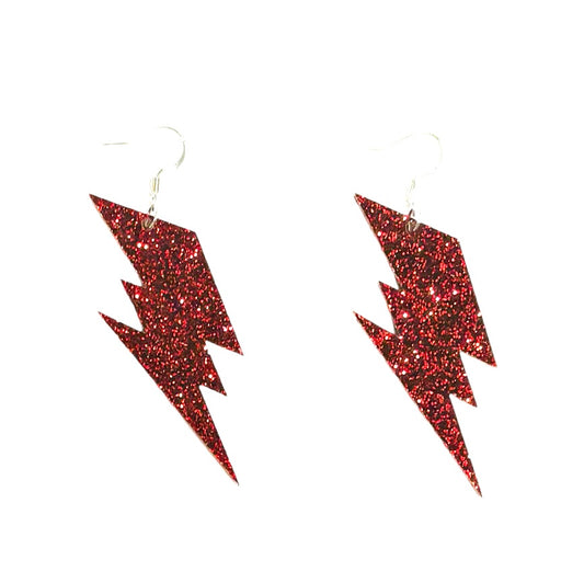 Lightning Bolt Acrylic Earrings, Scarlett Glitter