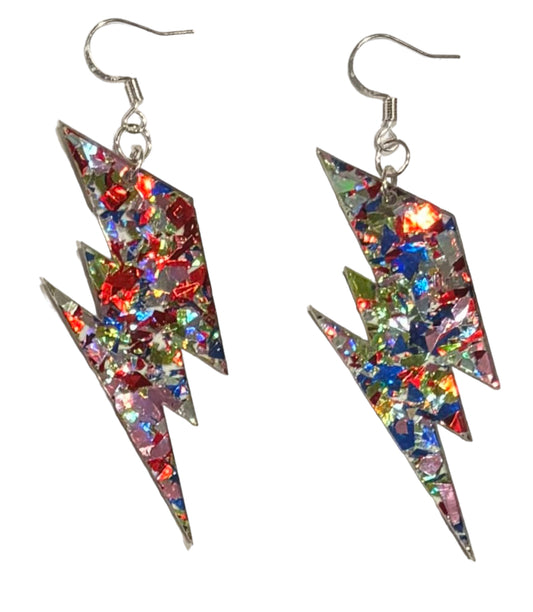 Lightning Bolt Acrylic Earrings, 4th of July Confetti