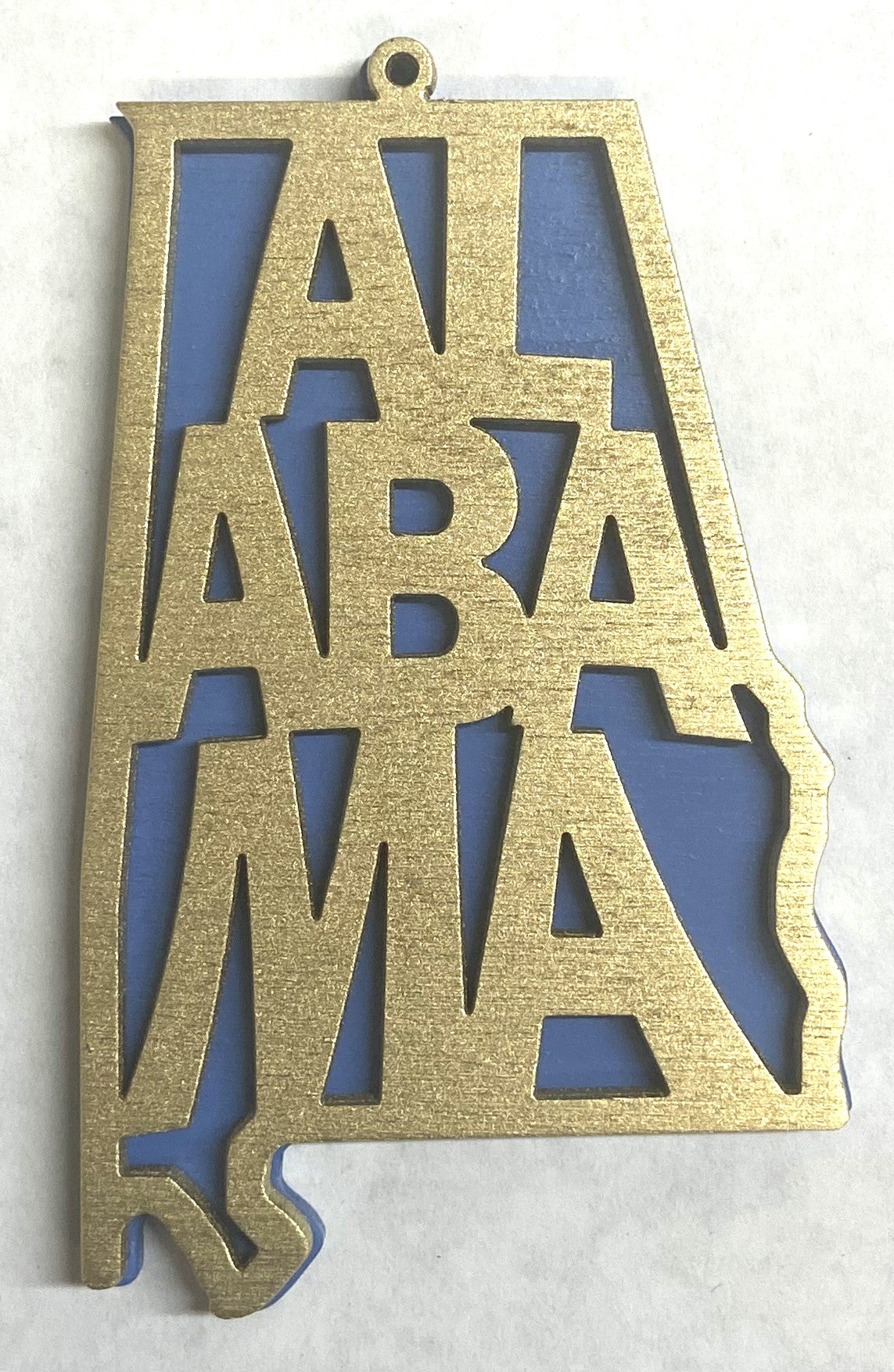 Alabama Wood Ornament - Gold over Wildflower Blue