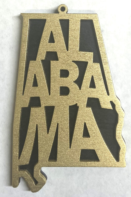 Alabama Wood Ornament - Gold over Black