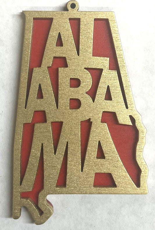 Alabama Wood Ornament - Gold over Red