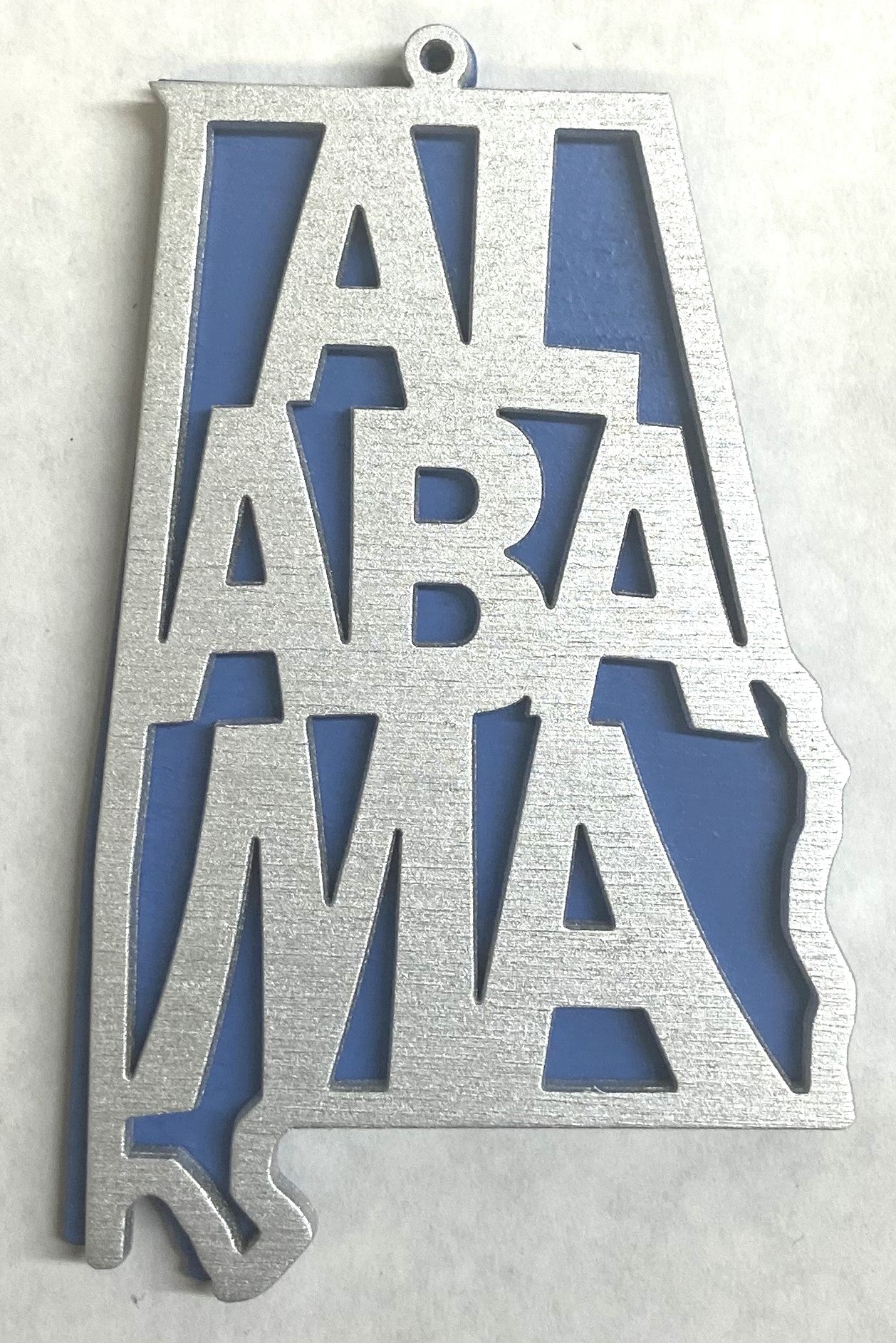 Alabama Wood Ornament - Silver over Wildflower Blue