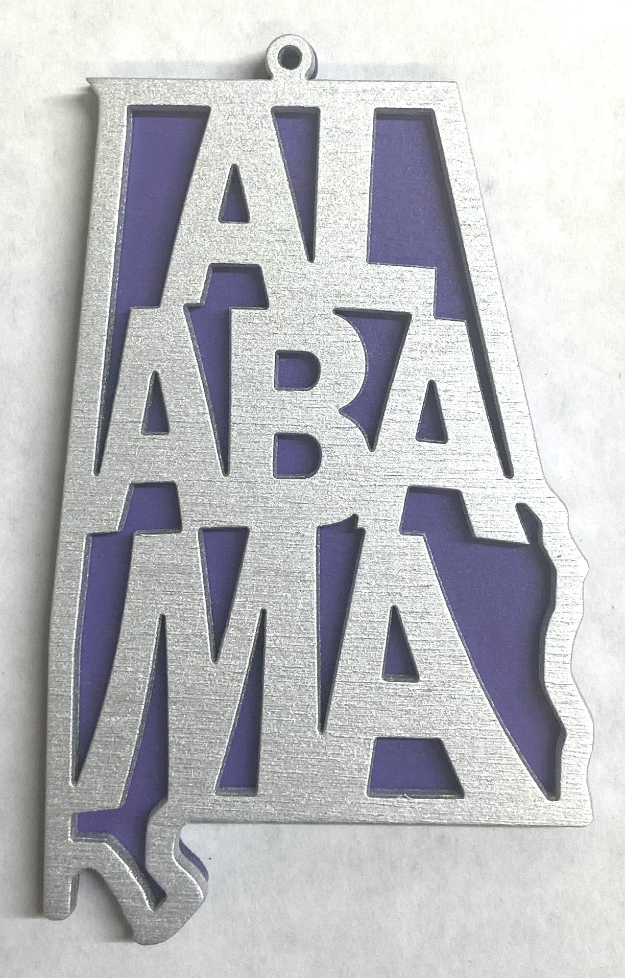 Alabama Wood Ornament - Silver over Grape