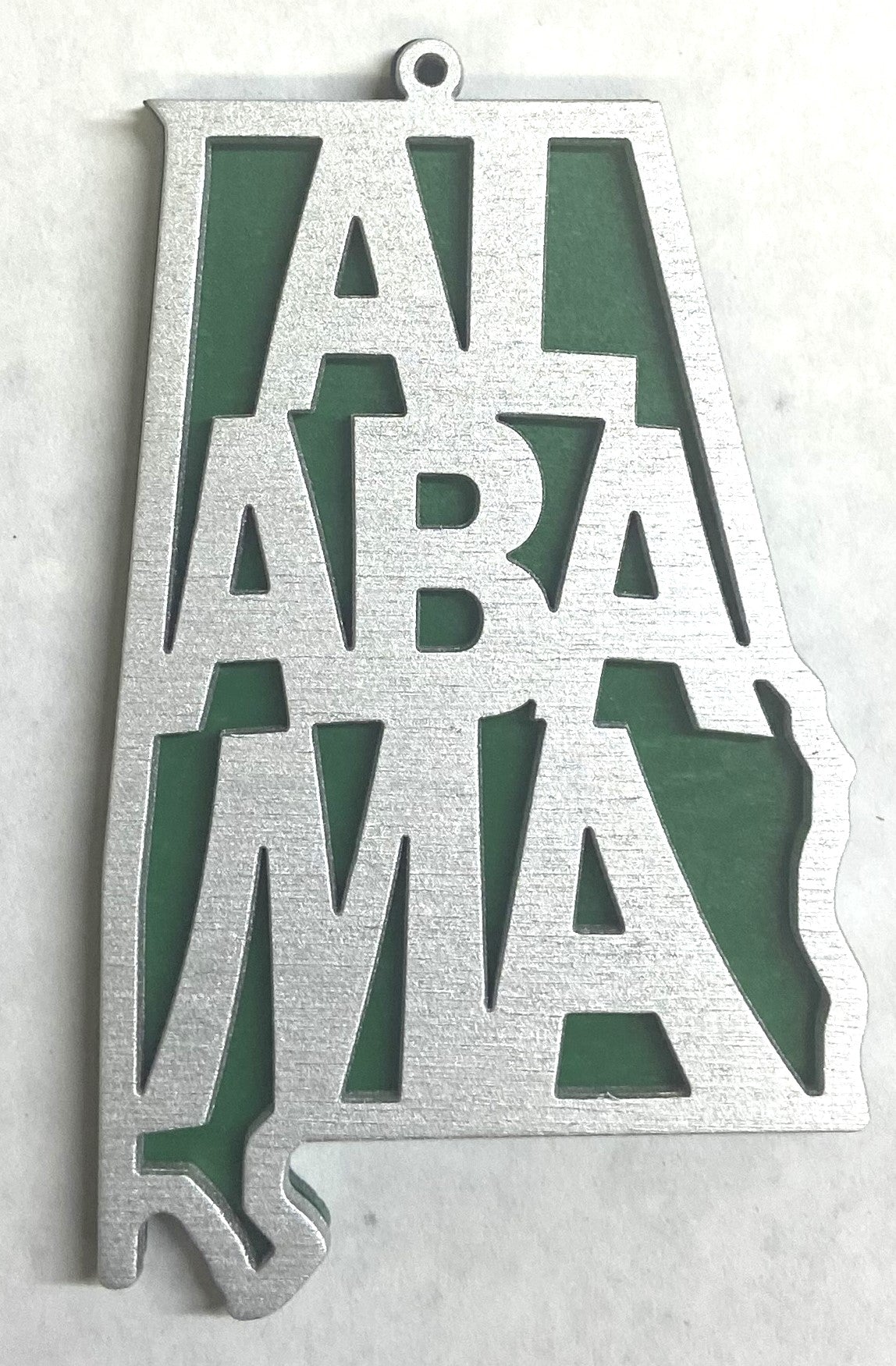 Alabama Wood Ornament - Silver over Green