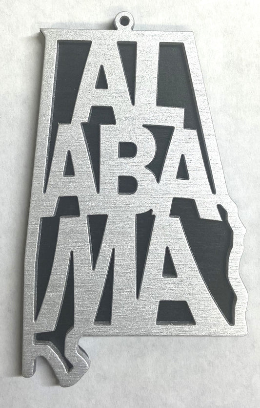 Alabama Wood Ornament - Silver over Black