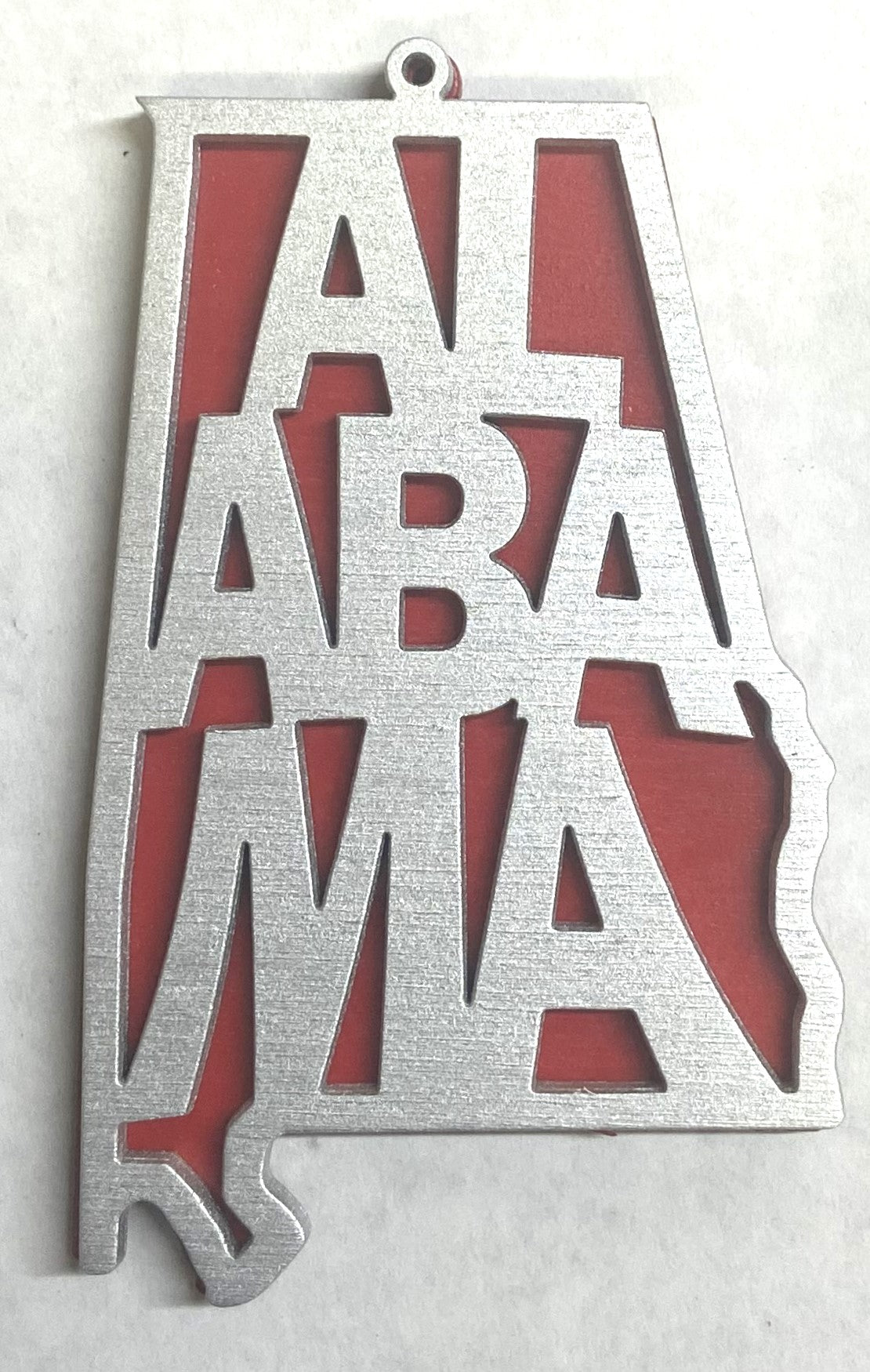 Alabama Wood Ornament - Silver over Red