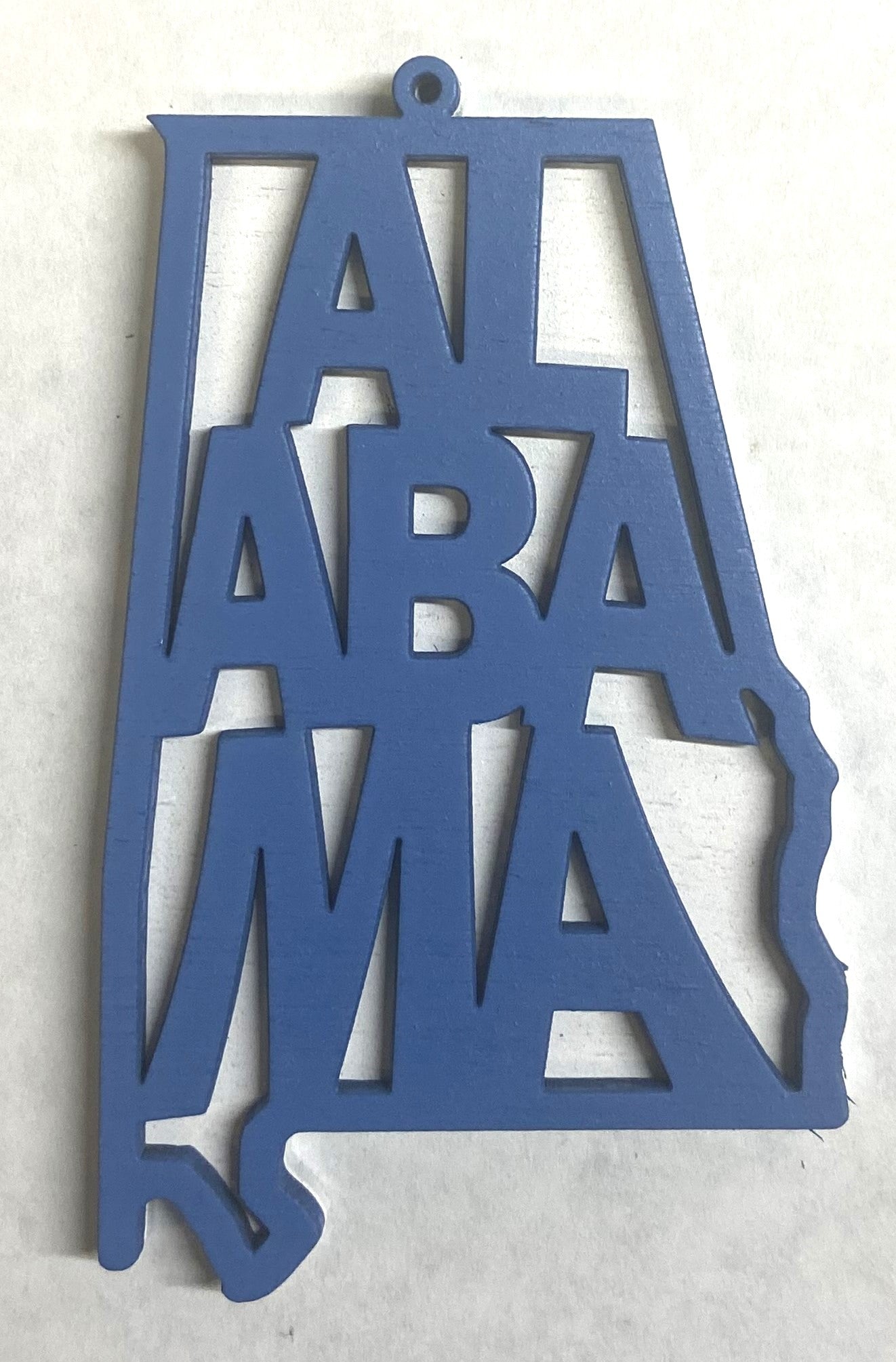 Alabama Wood Ornament - 4" x 2.4" - Wildflower Blue over White