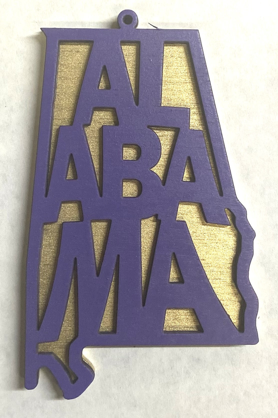 Alabama Wood Ornament - 4" x 2.4" - Grape over Gold