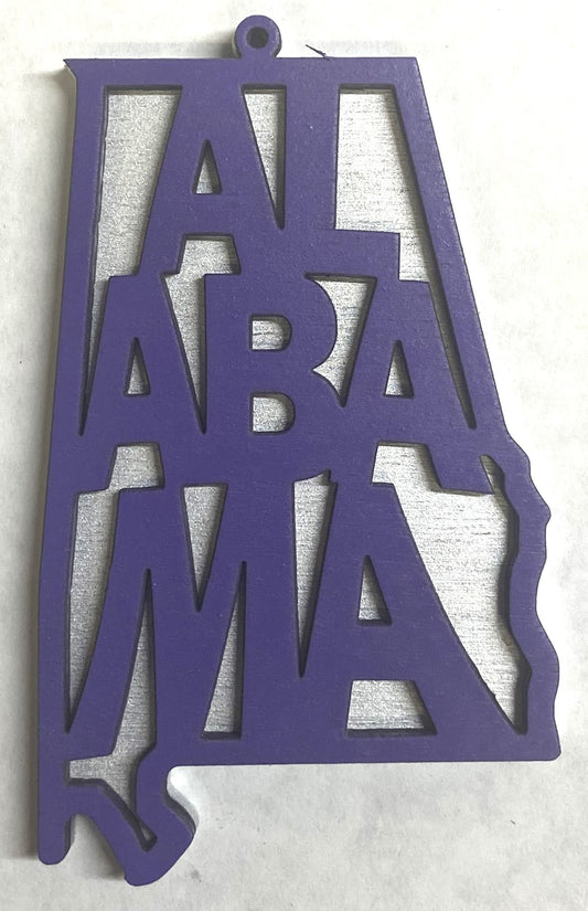 Alabama Wood Ornament - 4" x 2.4" - Grape over Silver