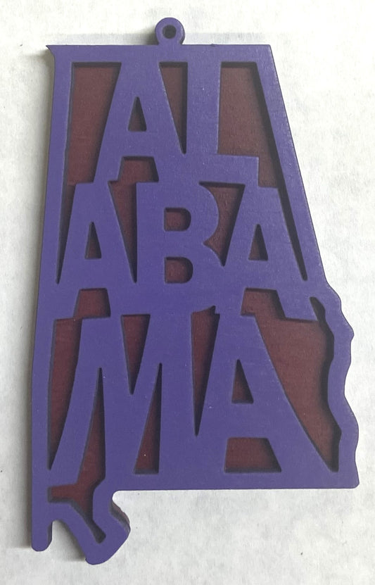 Alabama Wood Ornament - 4" x 2.4" - Grape over Crimson