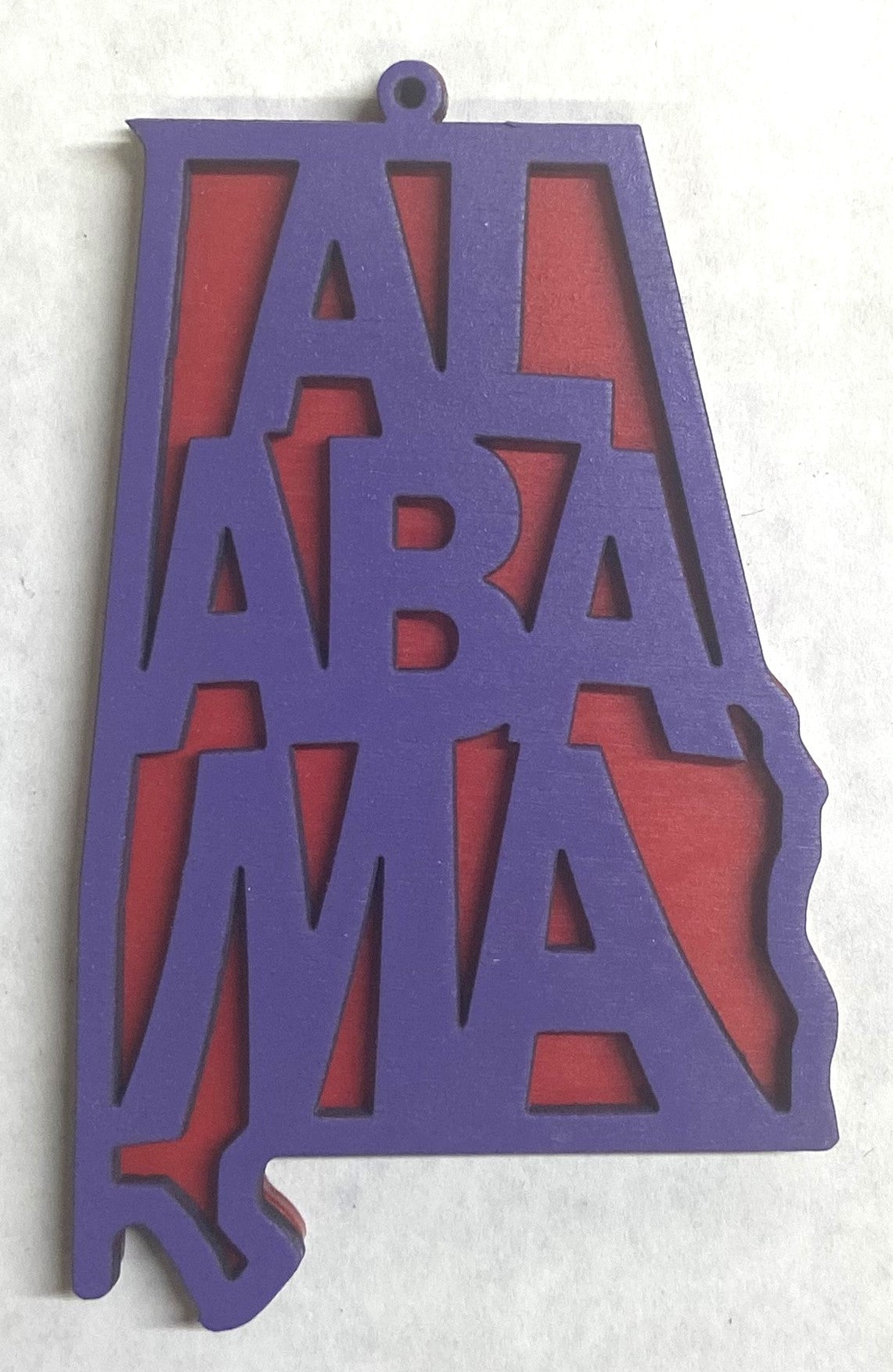 Alabama Wood Ornament - 4" x 2.4" - Grape over Red