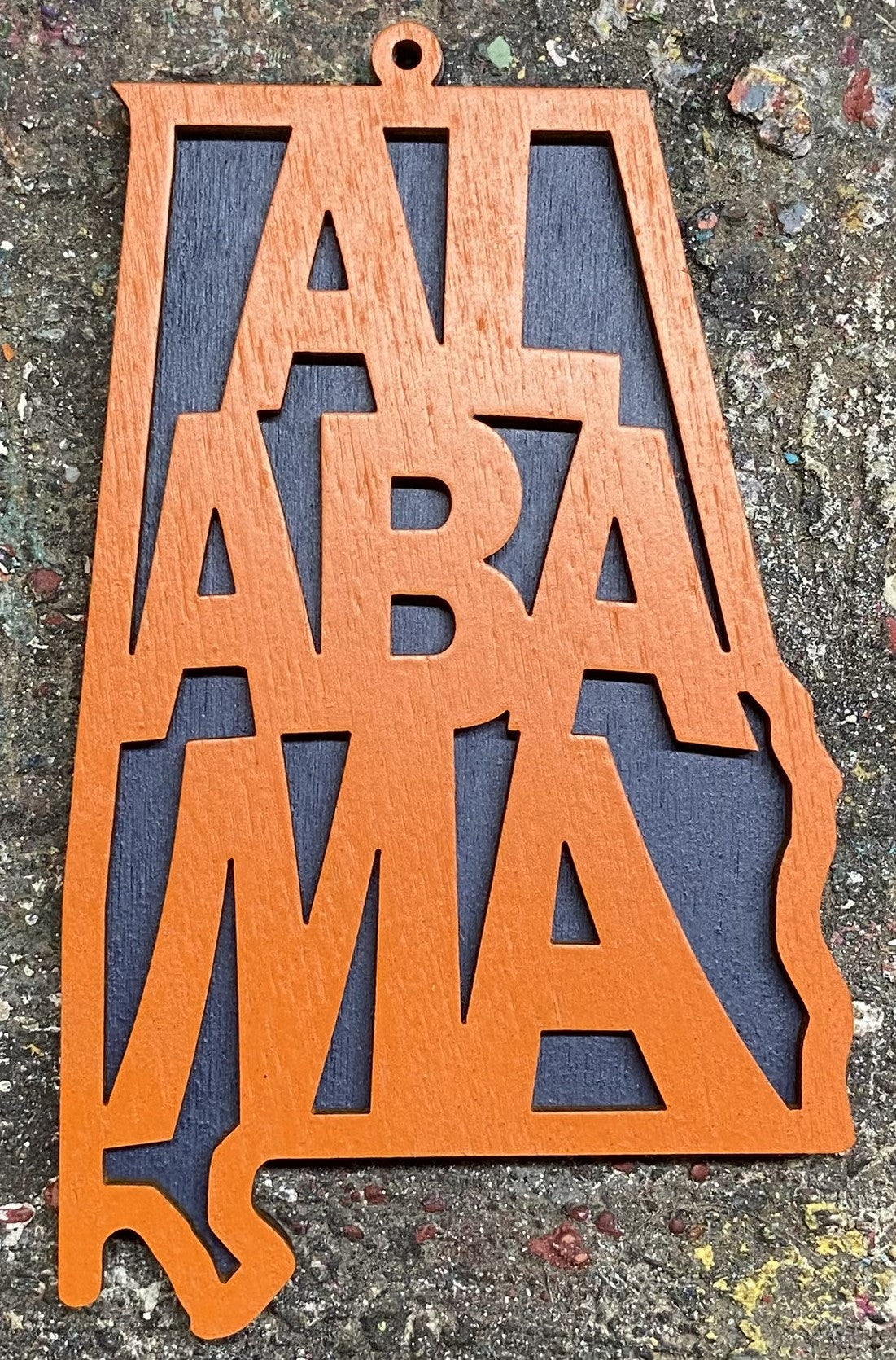 Alabama Wood Ornament - Orange over Navy