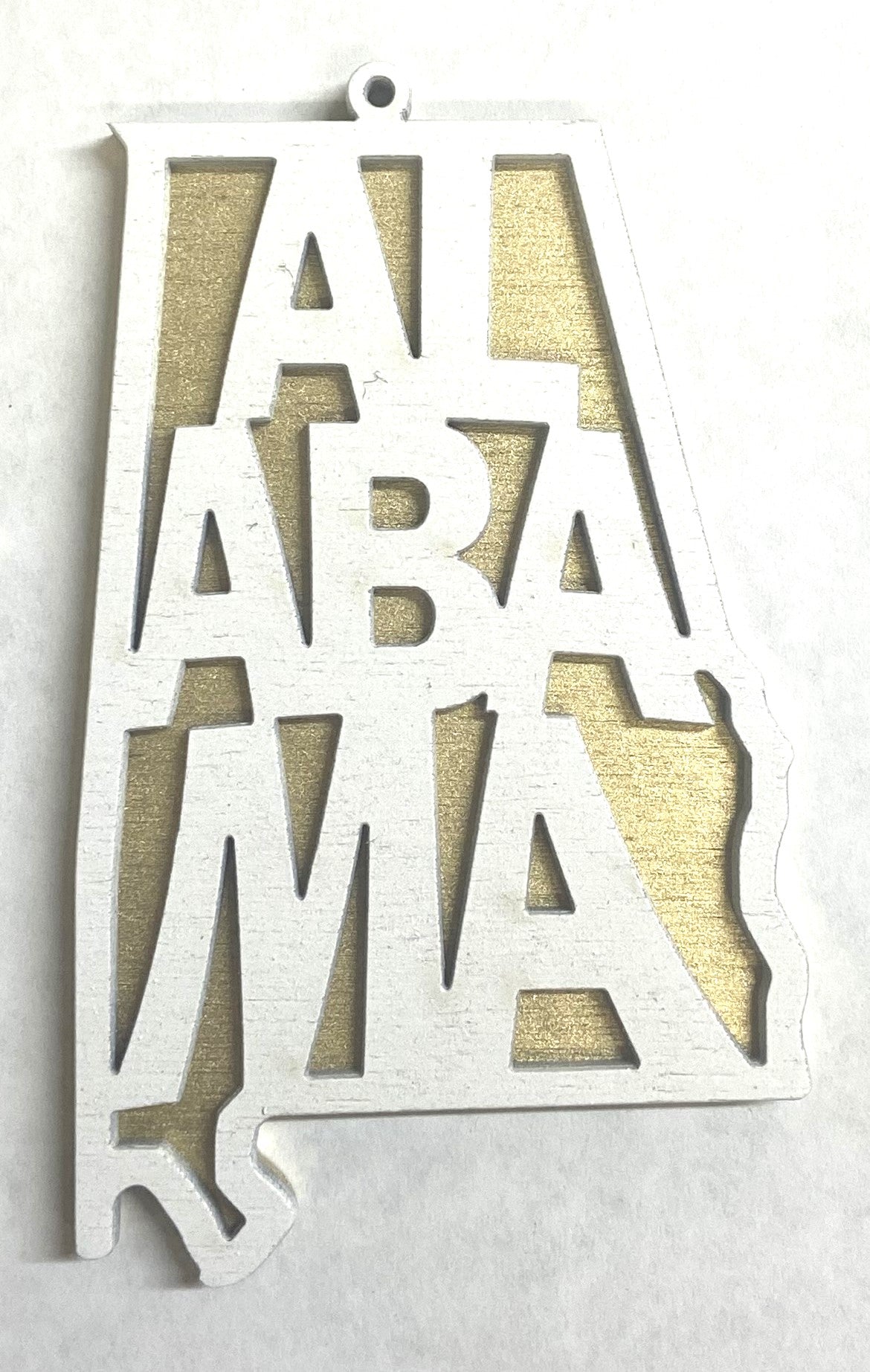 Alabama Wood Ornament - 4" x 2.4" - White over Gold