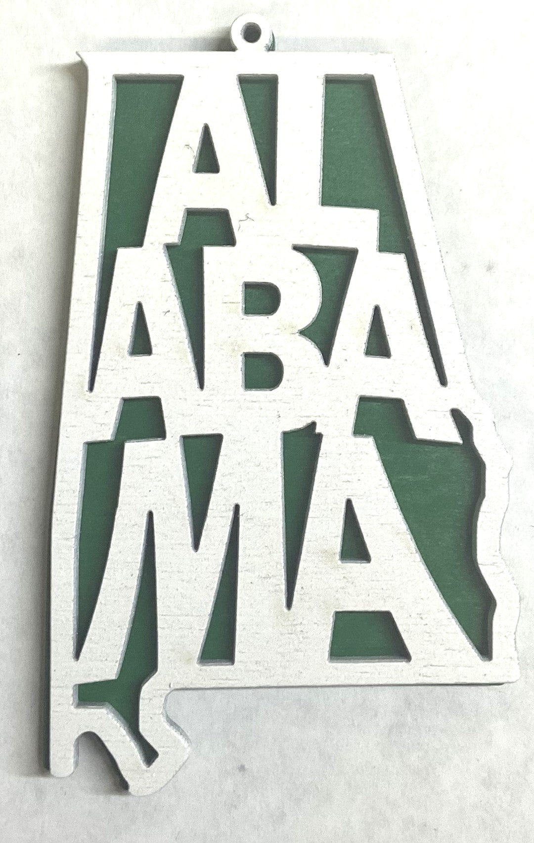 Alabama Wood Ornament - 4" x 2.4" - White over Green