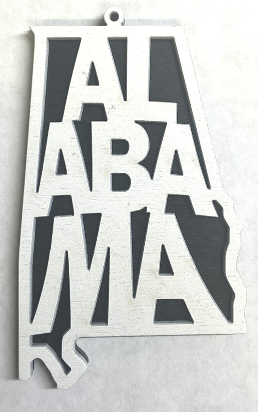 Alabama Wood Ornament - 4" x 2.4" - White over Black