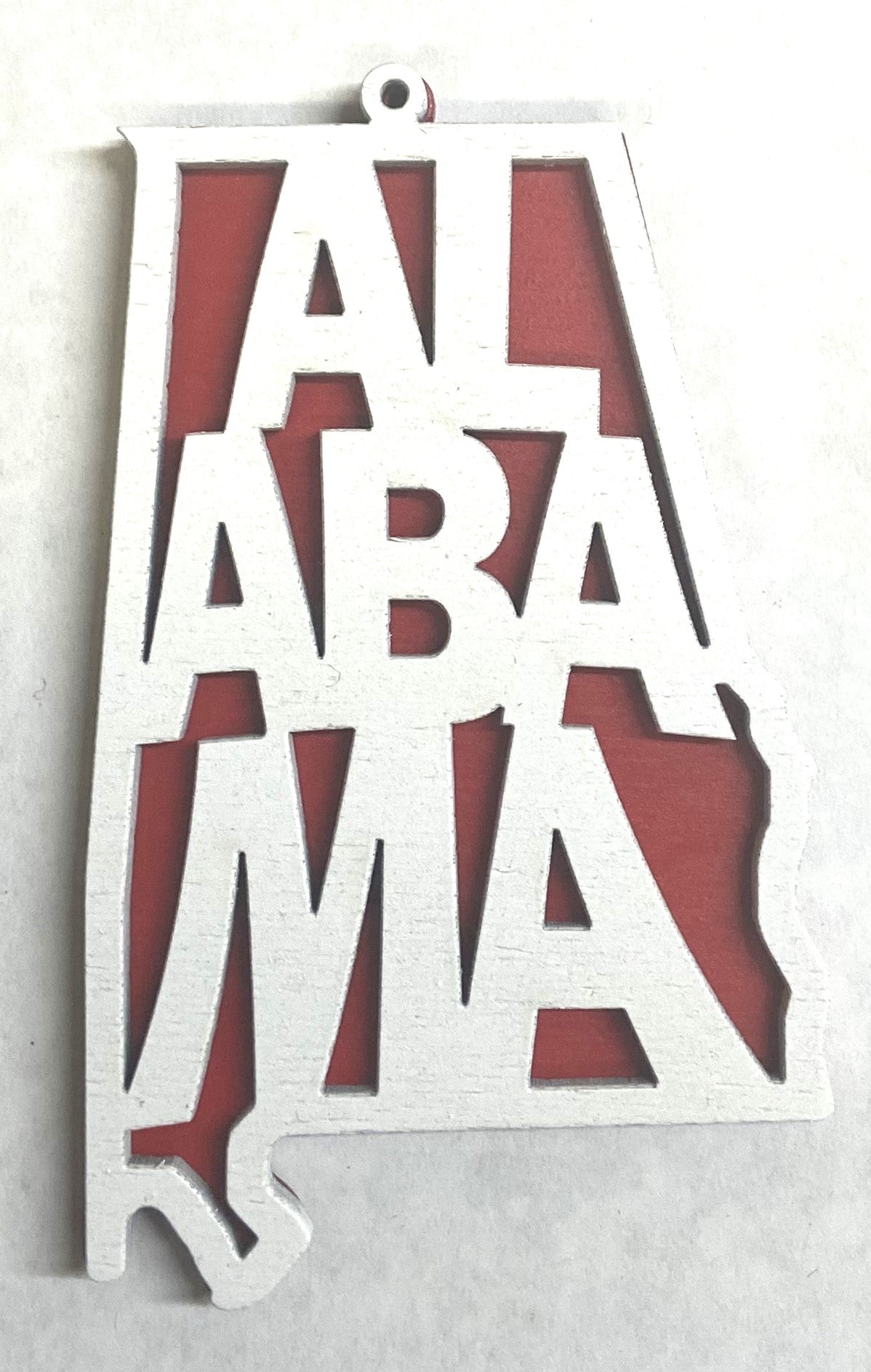 Alabama Wood Ornament - 4" x 2.4" - White over Red