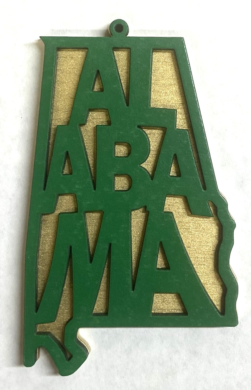 Alabama Wood Ornament - 4" x 2.4" - Green over Gold