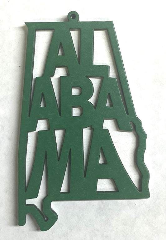 Alabama Wood Ornament - 4" x 2.4" - Green over White