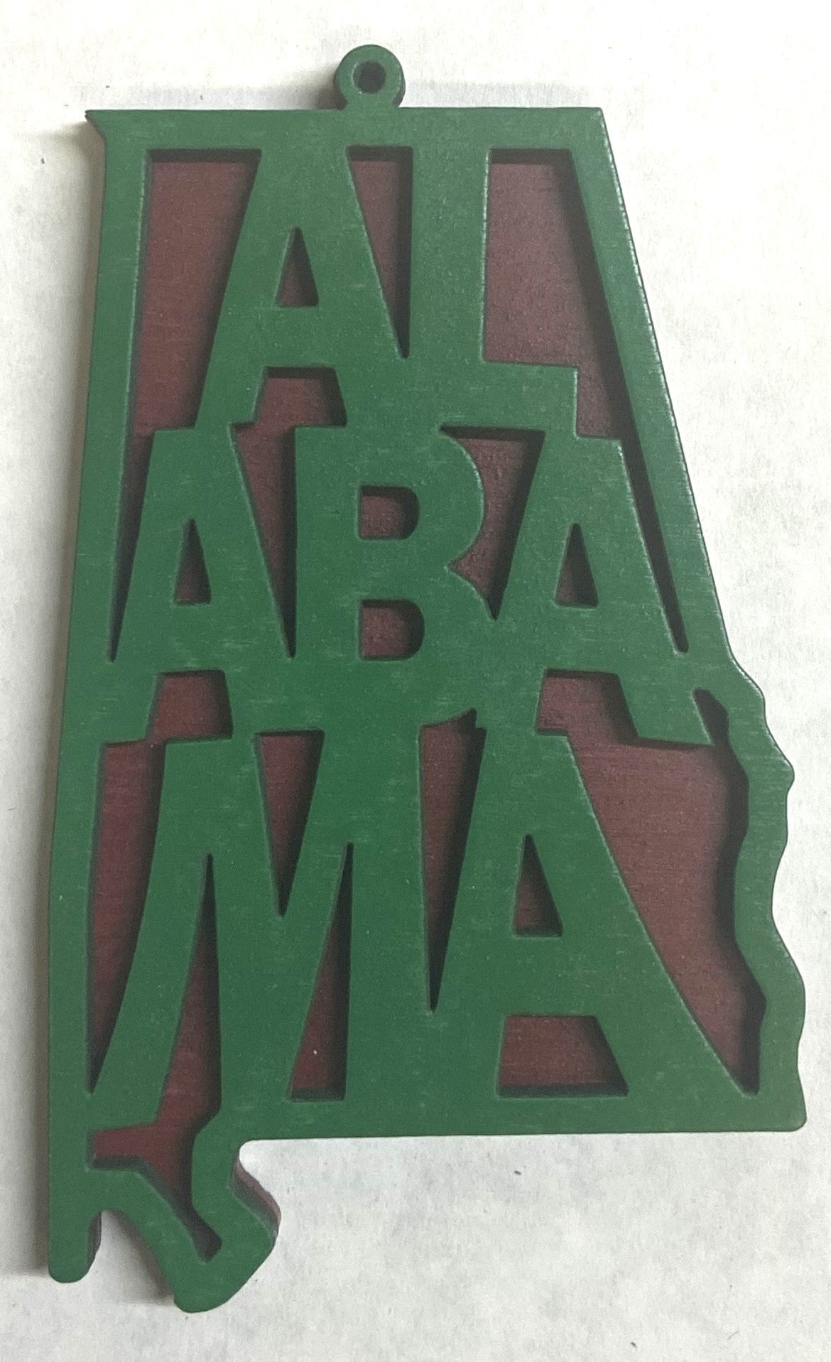 Alabama Wood Ornament - 4" x 2.4" - Green over Crimson