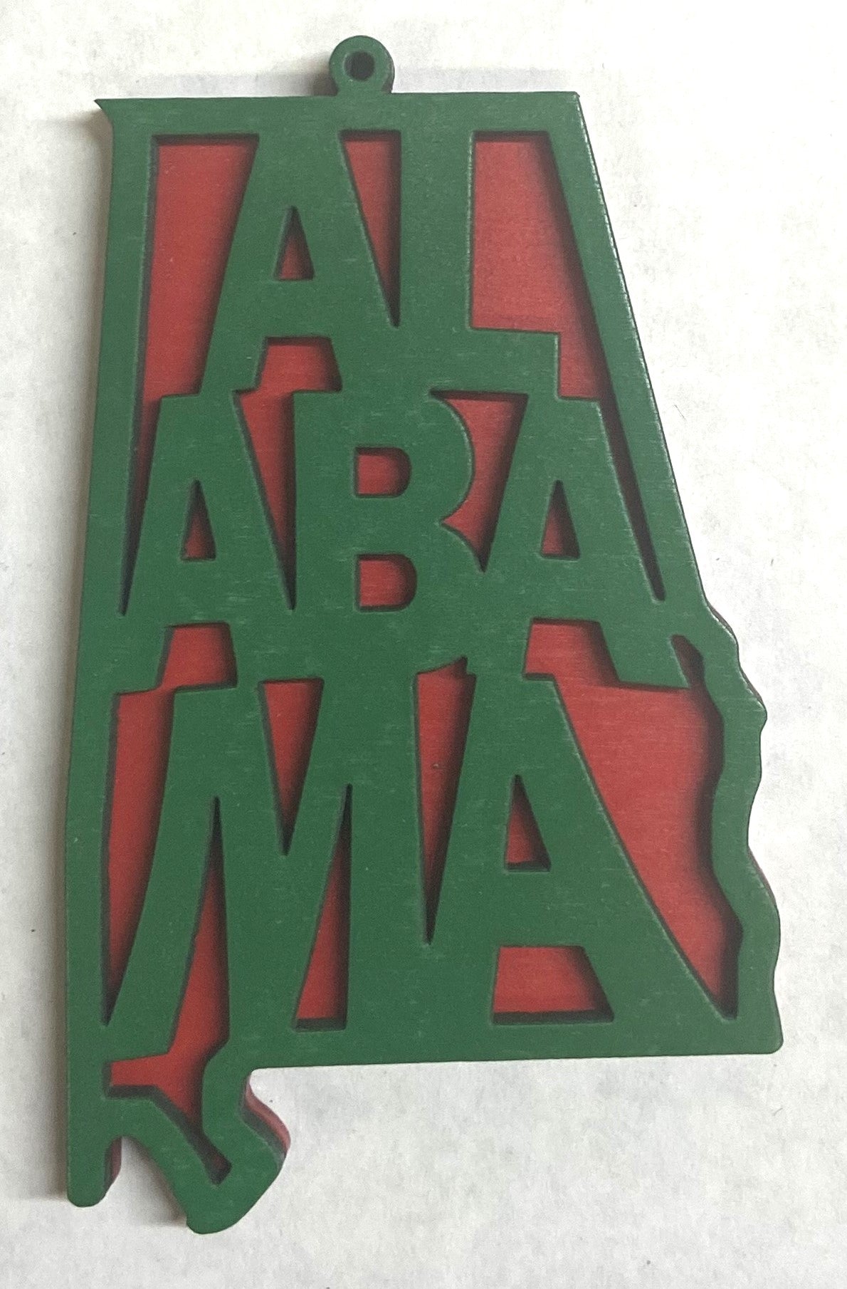 Alabama Wood Ornament - 4" x 2.4" - Green over Red