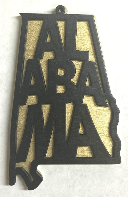 Alabama Wood Ornament - 4" x 2.4" - Black over Gold