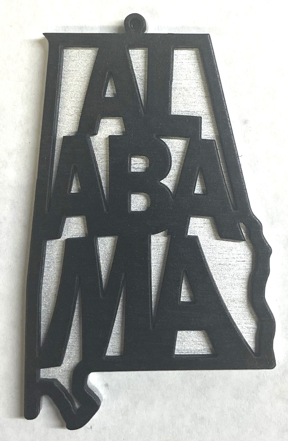 Alabama Wood Ornament - 4" x 2.4" - Black over Silver