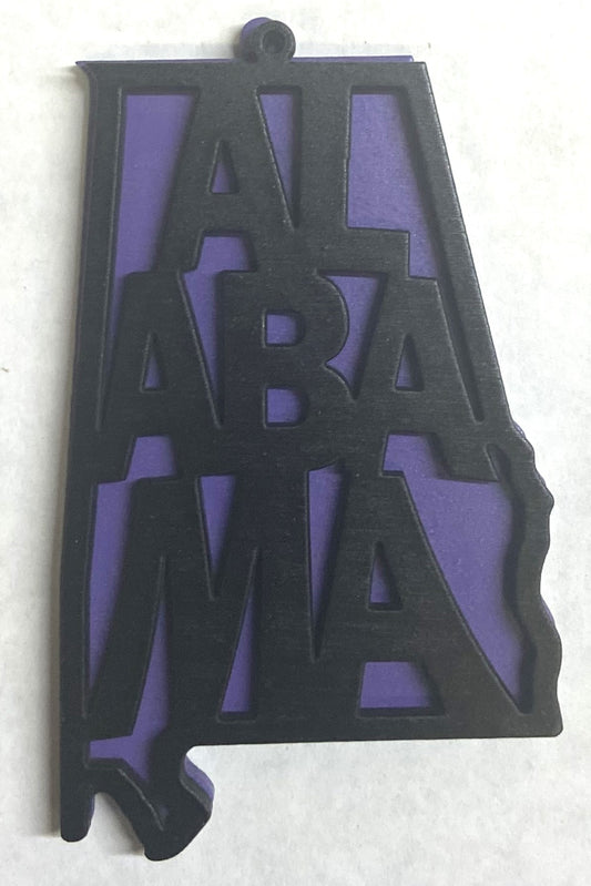 Alabama Wood Ornament - 4" x 2.4" - Black over Grape