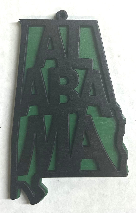 Alabama Wood Ornament - 4" x 2.4" - Black over Green