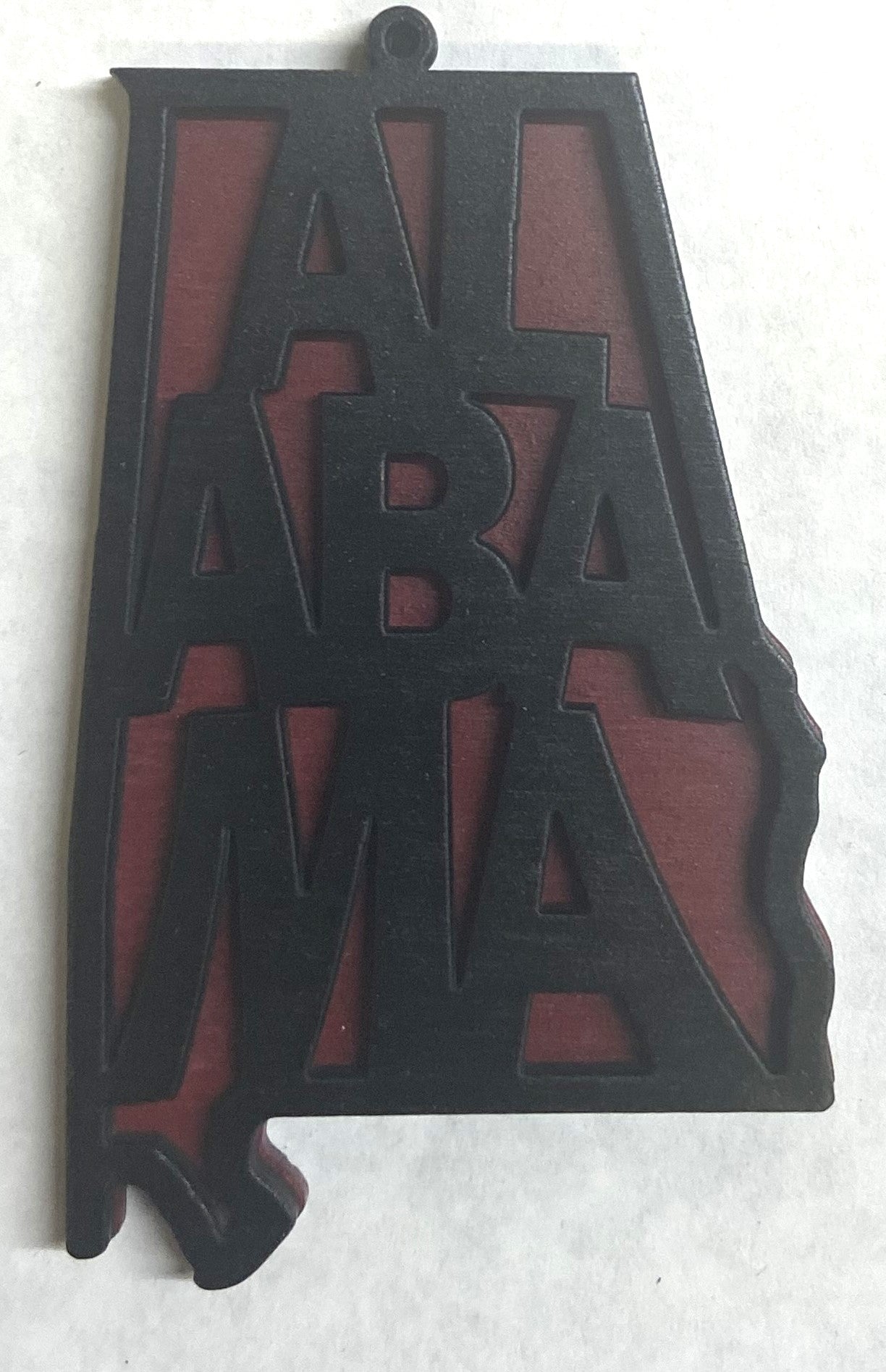 Alabama Wood Ornament - 4" x 2.4" - Black over Crimson