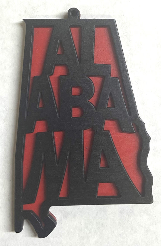 Alabama Wood Ornament - 4" x 2.4" - Black over Red