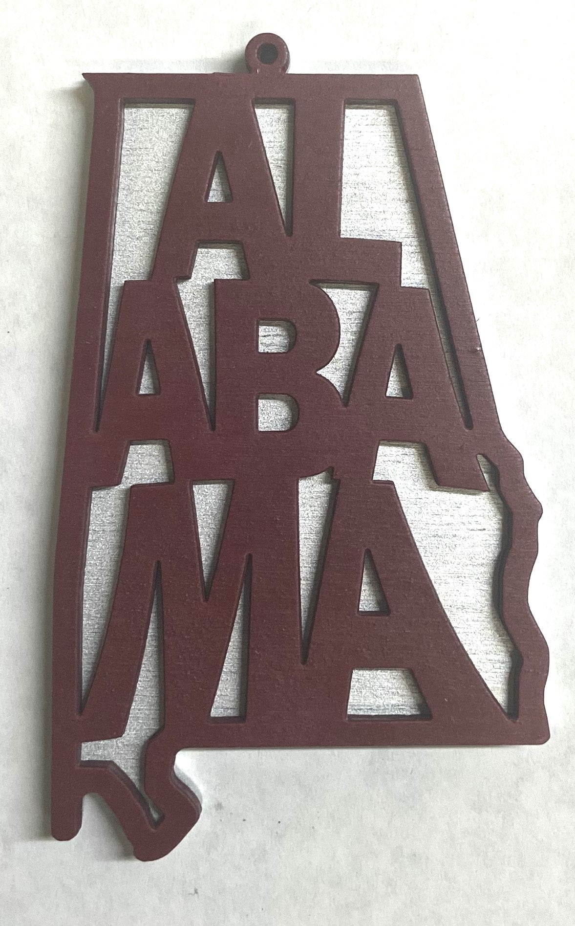 Alabama Wood Ornament - 4" x 2.4" - Crimson over Silver