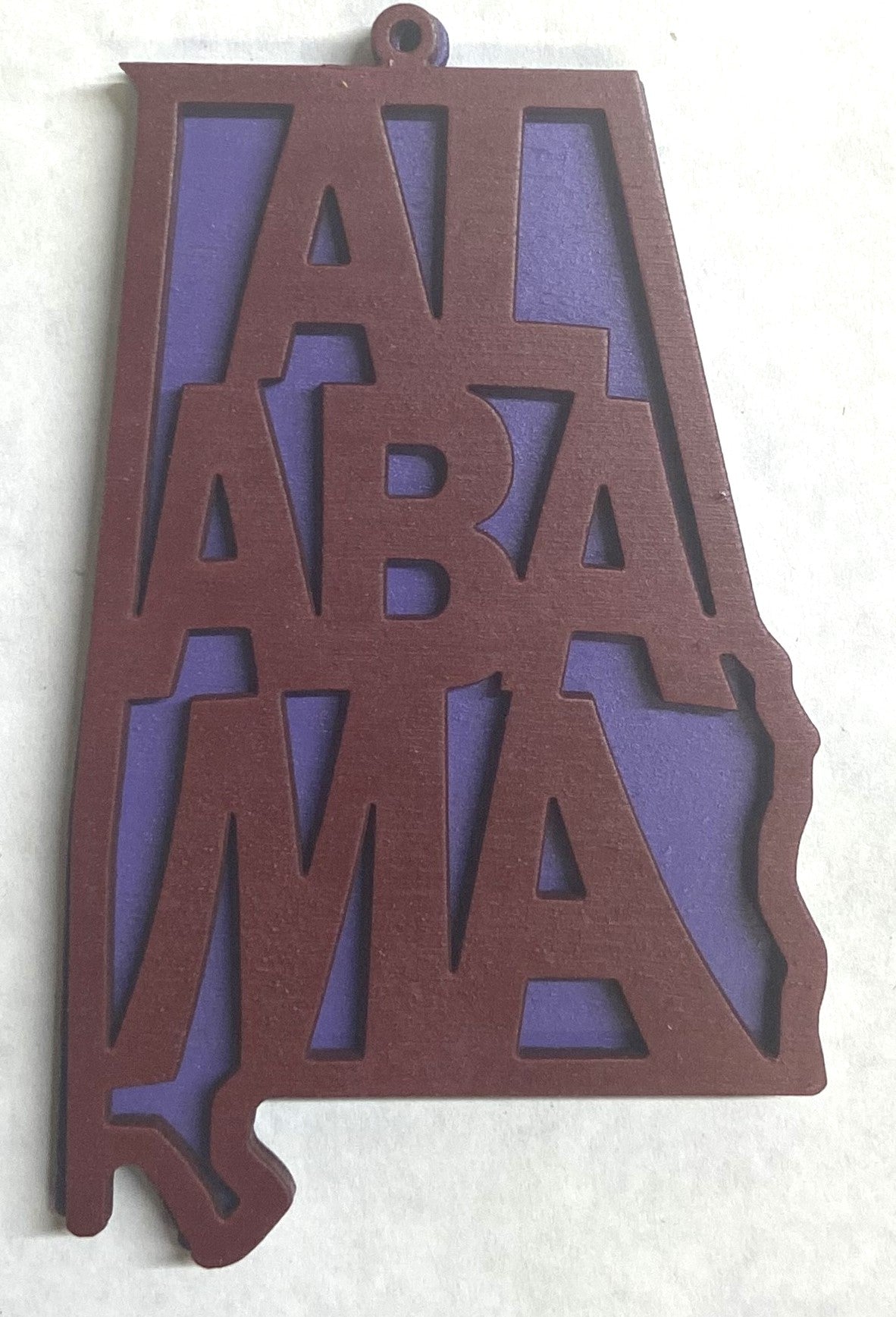 Alabama Wood Ornament - 4" x 2.4" - Crimson over Grape