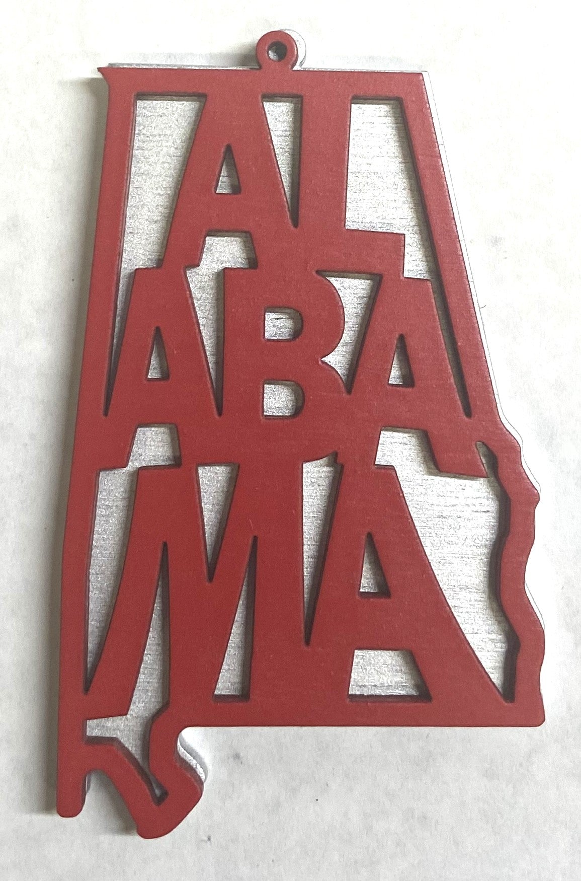 Alabama Wood Ornament - 4" x 2.4" - Red over Silver