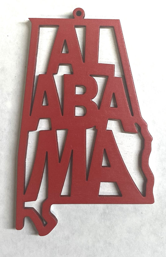 Alabama Wood Ornament - 4" x 2.4" - Red over White