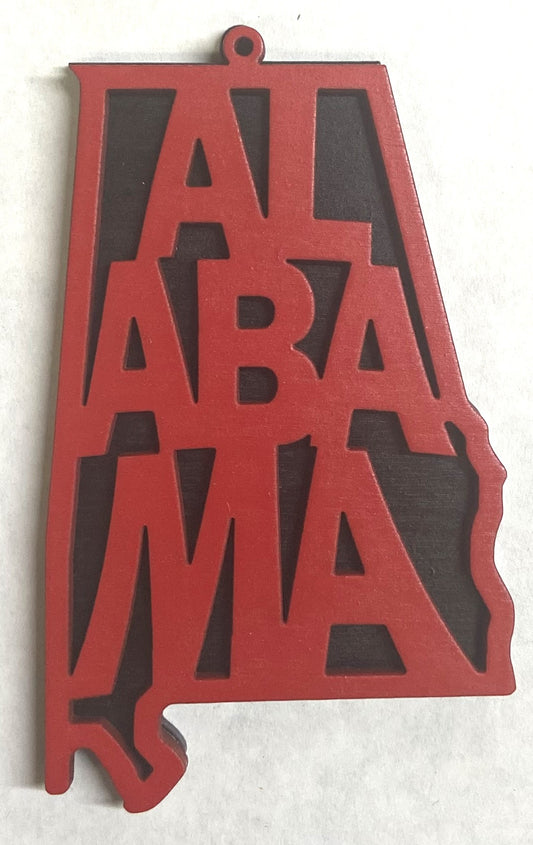 Alabama Wood Ornament - 4" x 2.4" - Red over Black