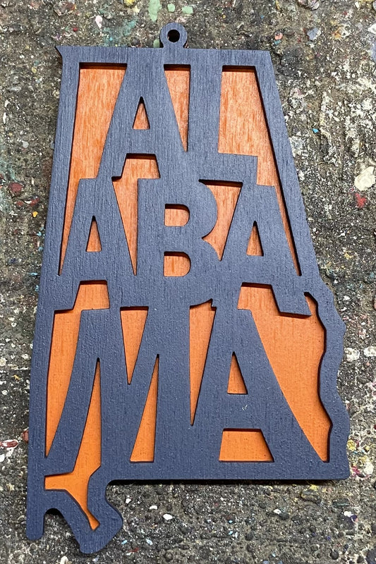 Alabama Wood Ornament - Navy over Orange