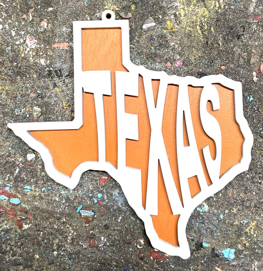 Texas Wood Ornament - White over Orange