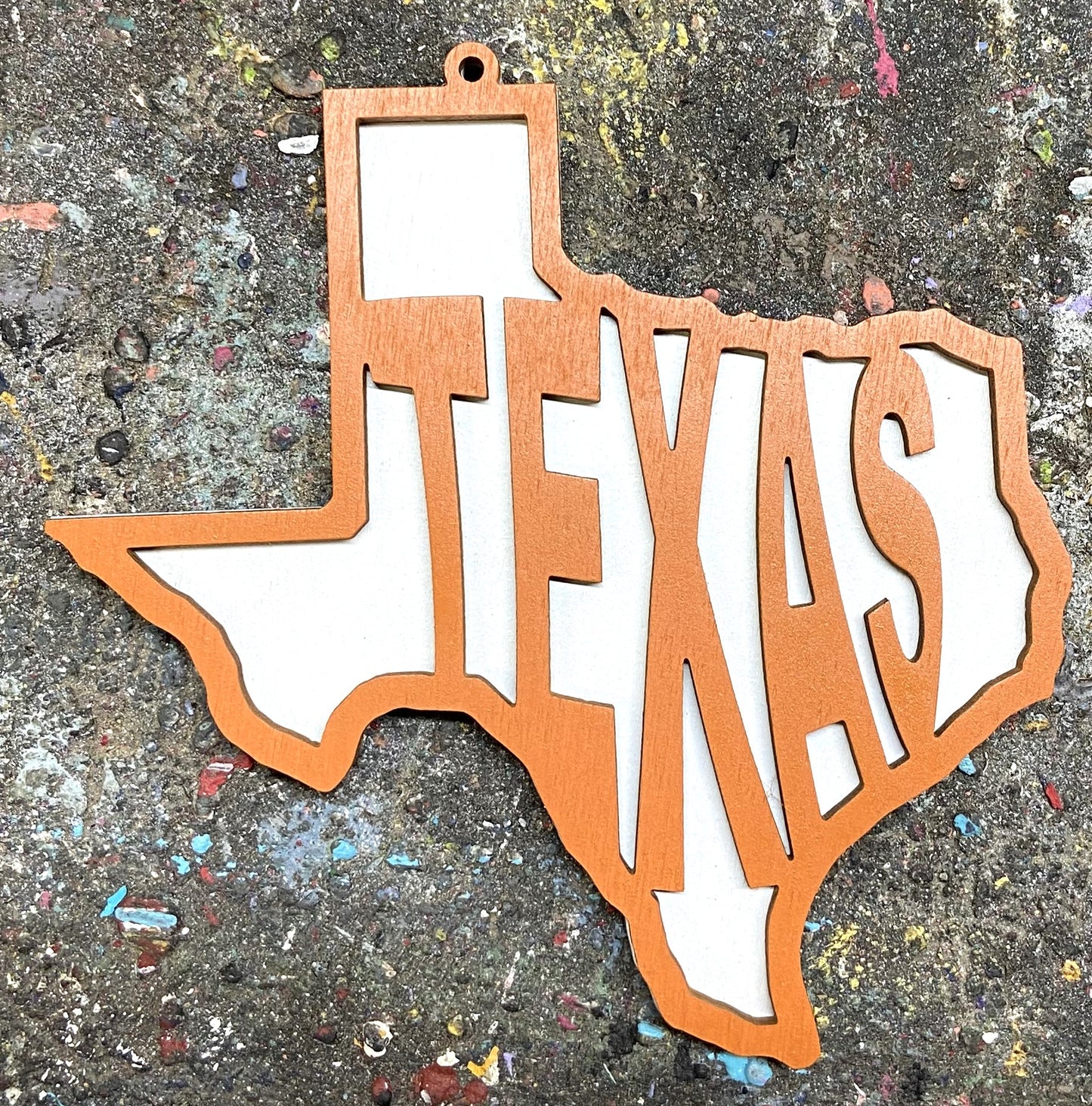 Texas Wood Ornament - Orange over White