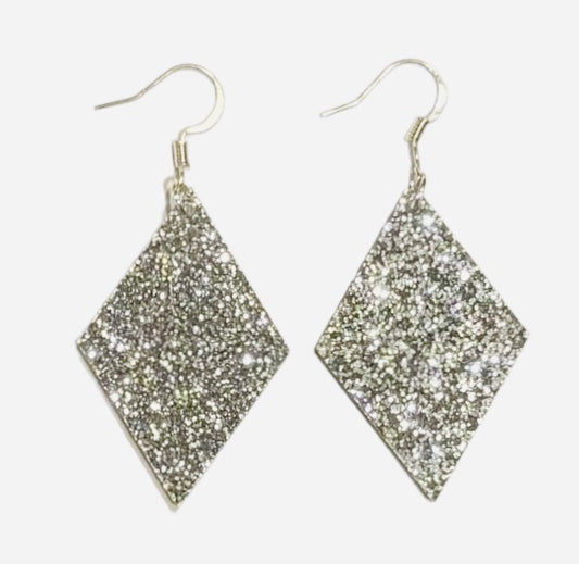 Diamond Acrylic Earrings, Silver Glitter