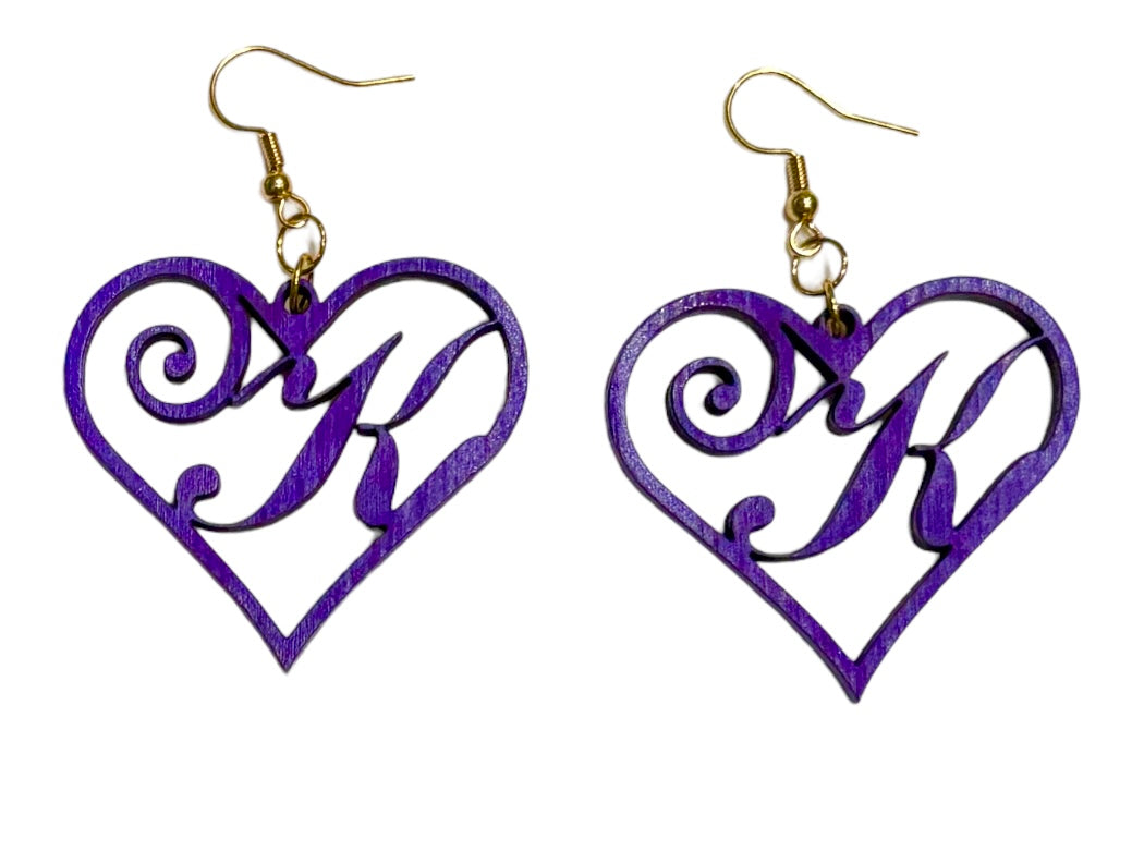 Monogram Heart K Wood Earrings, Grape