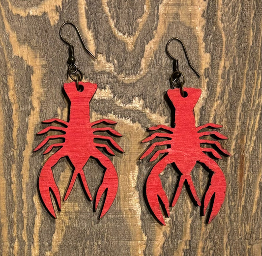 Crawfish Wood Earrings, Red