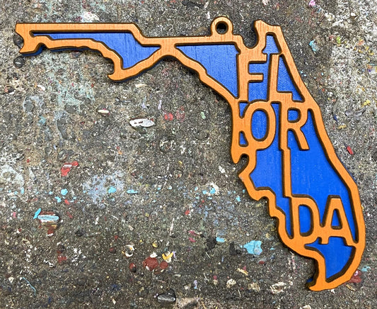 Florida Wood Ornament - Orange over Blue