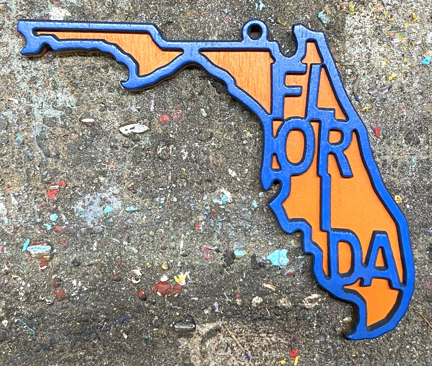 Florida Wood Ornament - Blue over Orange