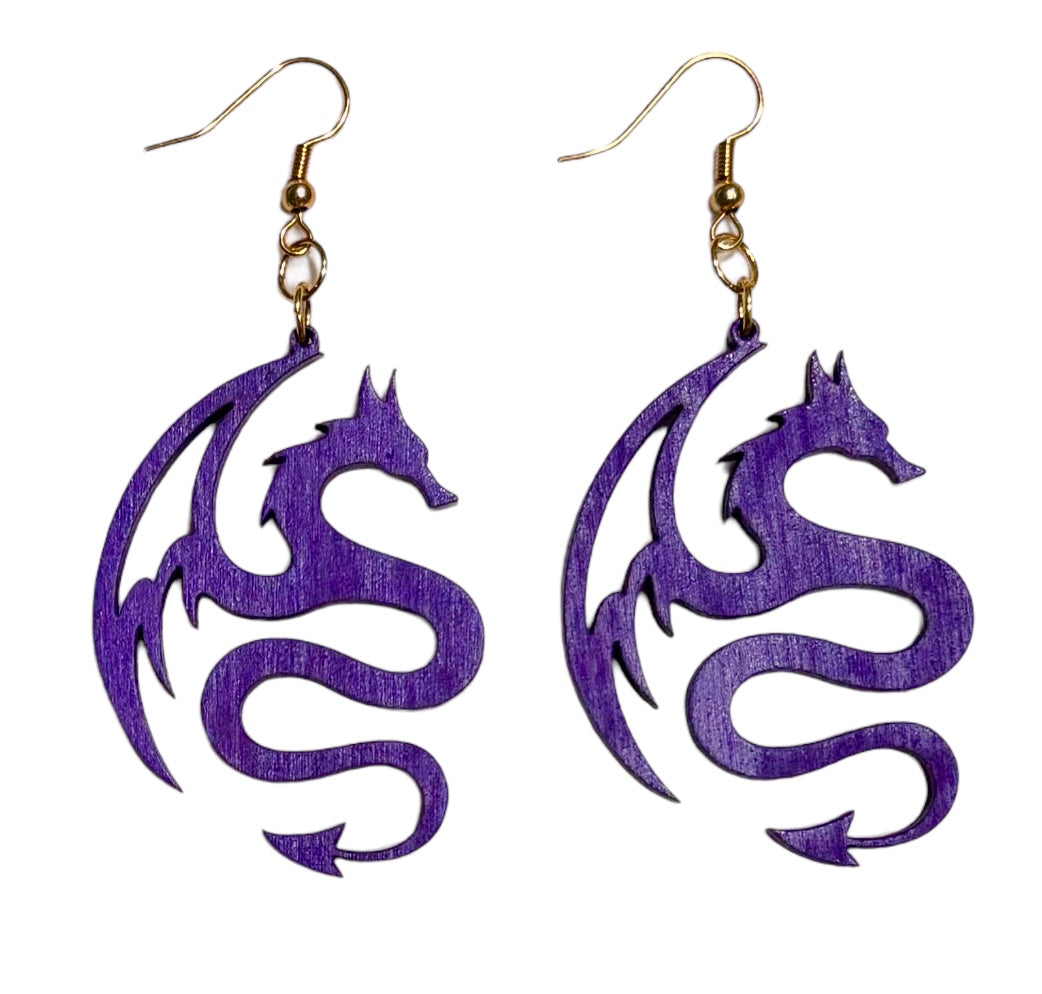 Dragon 2 Wood Earrings, Grape