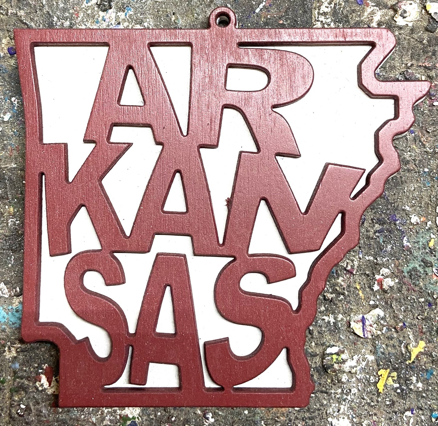 Arkansas Wood Ornament - Red over White