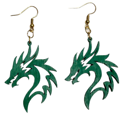 Dragon 4 Wood Earrings, Green