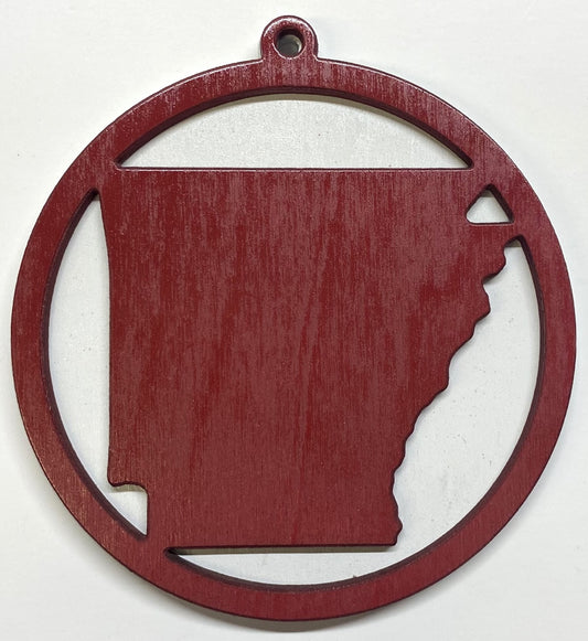 Arkansas Map Wood Ornament - Red over White